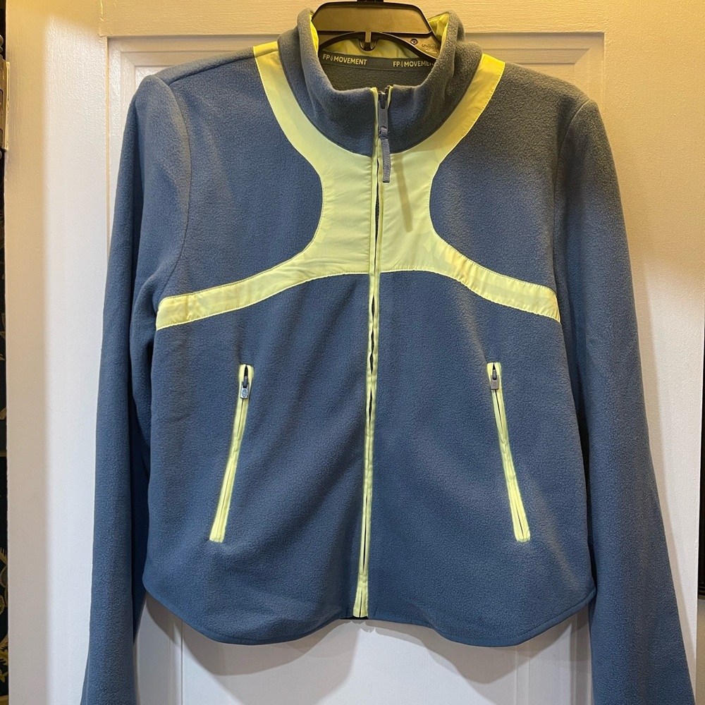 FP Movement by Free People Blue/Yellow Jacket (Skyline & Citrus) Fleece Sz L NEW